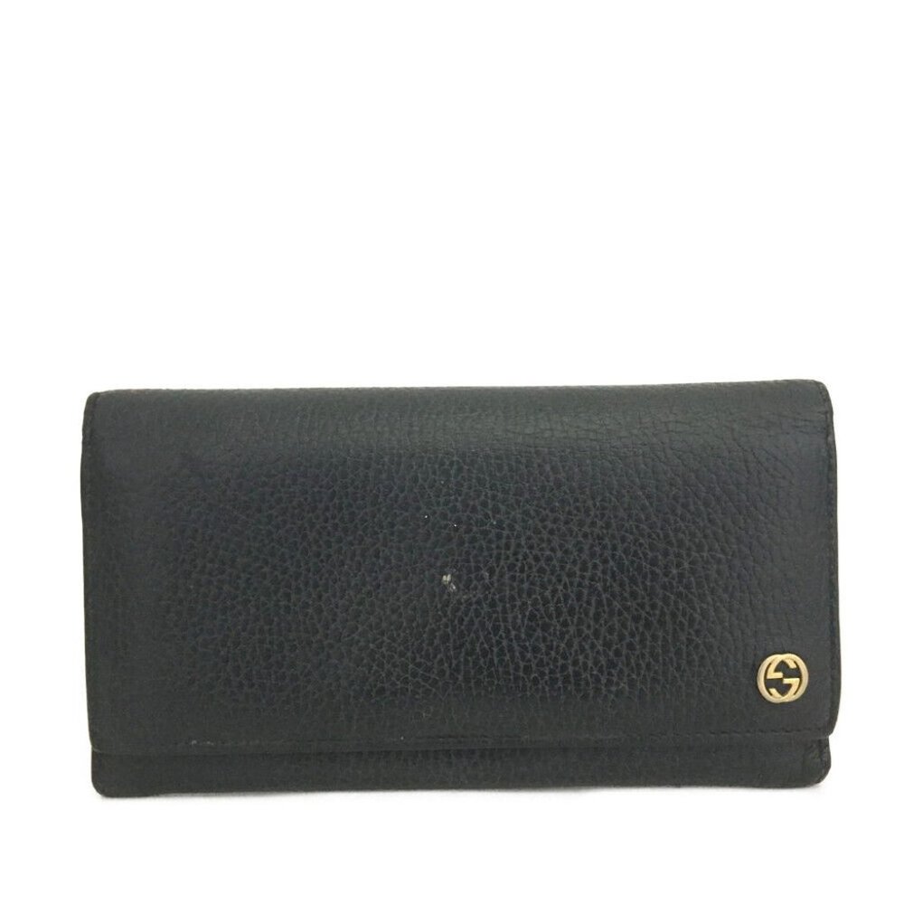 Gucci Black Leather Continental Wallet with Gold Logo